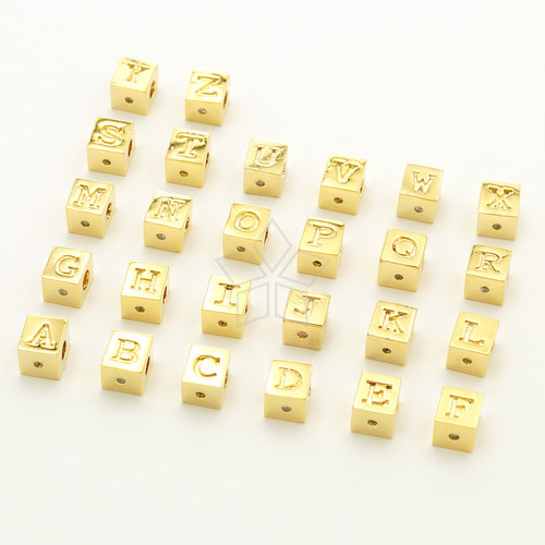 IN832-큐빅셋팅 큐브 정육면체 이니셜 비드 알파벳비즈 이니셜선택/골드(1개)