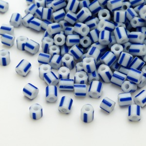 CB27-줄무늬 글래스 짧은막대비즈 4x4mm 스트라이프 화이트&amp;블루(10g)